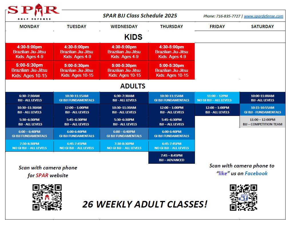 Brazilian Jiu-Jitsu Schedule 2025